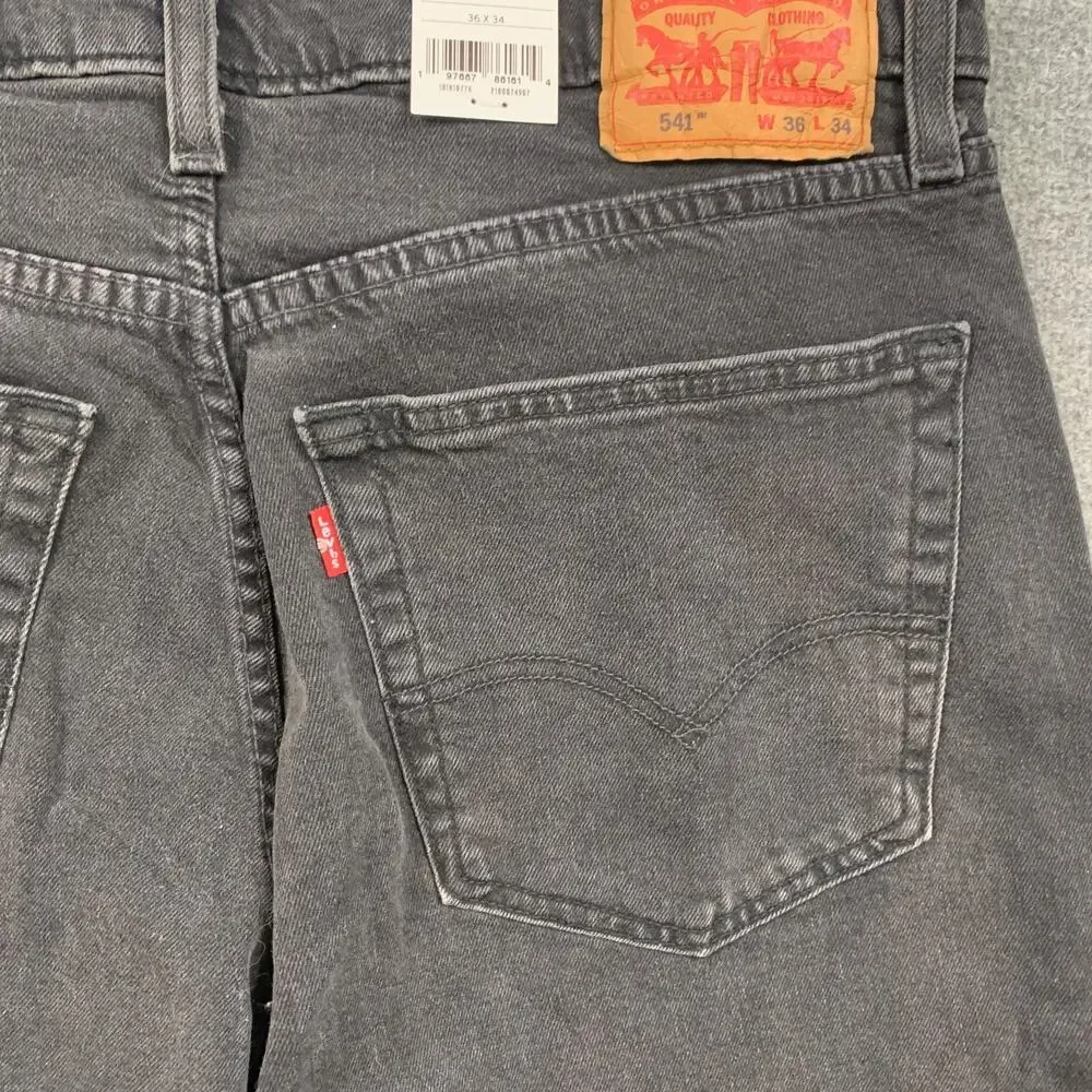 Levis Jeans Mens 36 Black 541 Athletic Taper Mid Rise Stretch Denim Straight